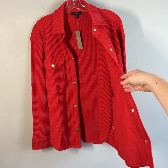 NWT J. Crew Womens Holiday Red Waffle Knit Snap Front Shacket Sz M Shirt Jacket - Picture 13 of 16